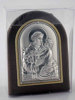 Immagine di 'Iconcina in lamina d'argento e legno "S. Antonio con Gesù Bambino" - dimensioni 8x6 cm'