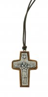Croce Papa Francesco  in metallo su legno ulivo cm 5 con laccio