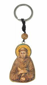 Copertina di 'Portachiavi San Francesco d'Assisi in ulivo con grano e immagine serigrafata'