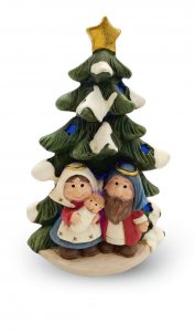 Copertina di 'Nativit a forma di albero di Natale con luci colorate'