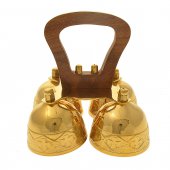Immagine di 'Gruppo di quattro campanelli in ottone dorato con manico in legno - dimensioni 15x17 cm'
