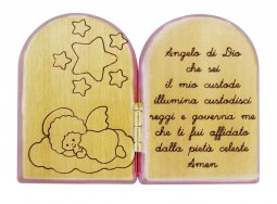 Copertina di 'Dittico Angelo di Dio in ulivo con profilo rosa cm 7,5x5,5'