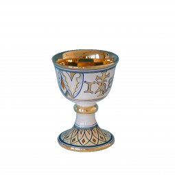 Copertina di 'Calice in ceramica con simbolo IHS "Modello Vario e oro" - 15 cm'