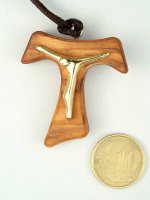 Immagine di 'Croce tau in legno con Cristo stilizzato e laccio - altezza 3,5 cm'