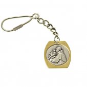 Portachiavi con pendaglio in metallo oro/argento "Sant'Antonio con il Bambino" a forma di rettangolo stondato