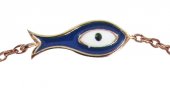 Immagine di 'Braccialetto con piccolo pesce smalto blu in argento 925 con bagno in oro rosa'