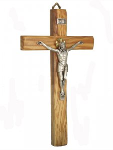 Copertina di 'Croce in legno d'ulivo con Cristo argentato - altezza 23 cm'