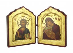 Copertina di 'Icona dittico Cristo Pantocratore e Madonna di Vladimir, produzione greca in legno - 20 x 13 cm'