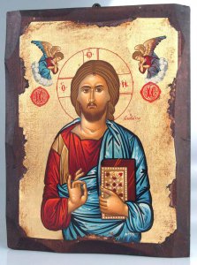 Copertina di 'Icona in legno dipinta a mano "Ges Cristo datore di vita" - dimensioni 28x21 cm'