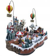 Immagine di 'Villaggio natalizio con pista di pattinaggio e mongolfiere in movimento, luci, musica (65 x 49 x 49 cm)'
