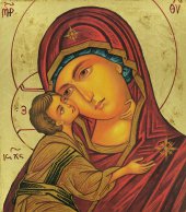 Immagine di 'Icona Madonna della Tenerezza, Vergine di Vladimir, produzione greca su legno - 20 x 18 cm'