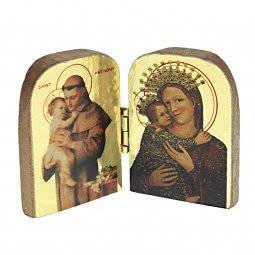 Copertina di 'Dittico in legno anticato "Sant'Antonio di Padova e Madonna del Pilastro" - dimensioni 7x9,5 cm'