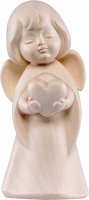 Statuina dell'angioletto con cuore, linea da 8 cm, in legno naturale, collezione Angeli Sognatori - Demetz Deur