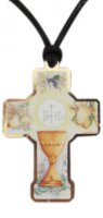 Immagine di 'Bomboniera comunione bambino/bambina: croce in legno con scatola - 5 cm'