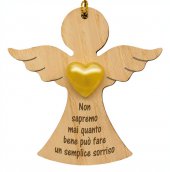Angelo dal cuore d'oro in legno "Possa il tuo angelo custode proteggerti" - altezza 9 cm