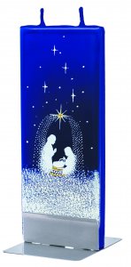 Copertina di 'Candela natalizia in cera blu con nativit 15 x 6 cm'
