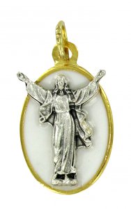 Copertina di 'STOCK: Medaglia Cristo risorto ovale in metallo dorato con smalto blu - 2,2 cm'