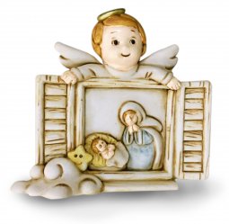 Copertina di 'Quadretto soprammobile/per scrivania Angioletto e Madonna con Bambino, in resina beige (8 x 7,5 x 1,5 cm)'