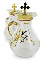 Immagine di 'Ampolline vetro decorate con vassoio dorato con piedini'