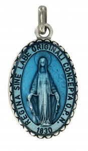 Copertina di 'Medaglia Miracolosa ovale in metallo con smalto azzurro - 3 cm'