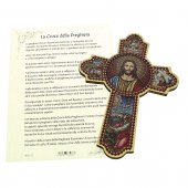 Immagine di 'Croce della Preghiera in legno con decoro a rilievo e pagellina - dimensioni 10x15 cm'