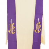Immagine di 'Stola viola con croce argento e cristogramma IHS dorato'