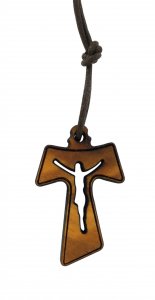 Copertina di 'Croce Tau in legno di ulivo con Cristo traforato (croce di San Francesco d'Assisi) - 3 cm'