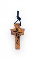 Croce in legno d'ulivo "Don Tonino Bello" con laccio