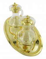 Immagine di 'Ampolline in vetro con vassoio in ottone dorato - 100 cc'