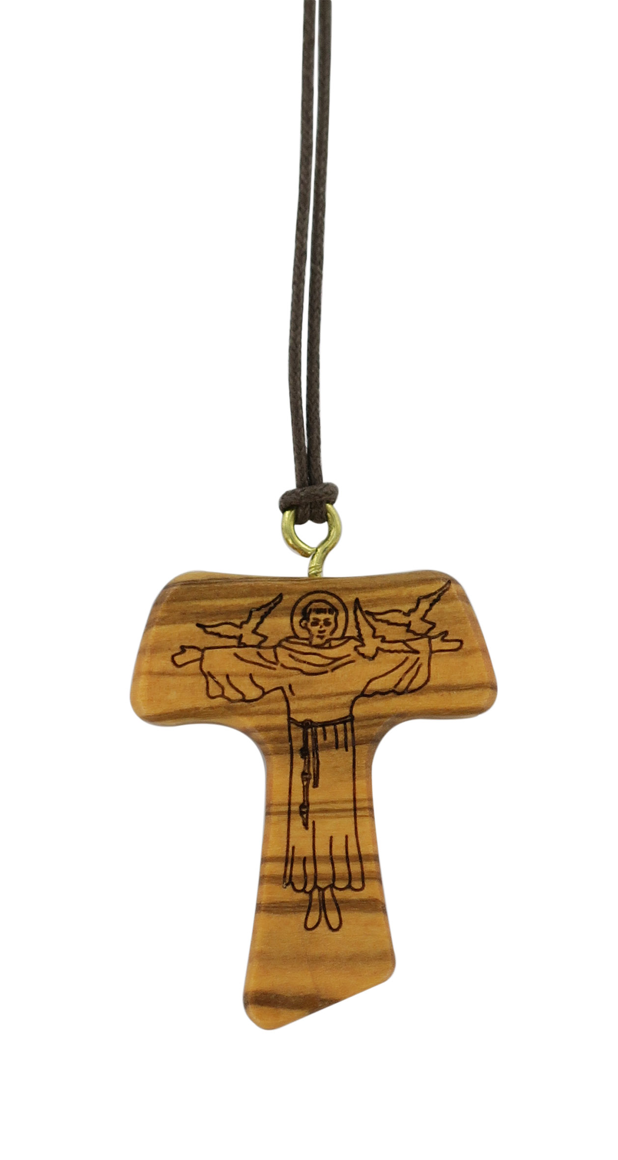 Tau in legno di ulivo con San Francesco d'Assisi inciso e cordoncino - 4  cm, in legno d'ulivo, Italia, Croci e crocifissi in legno, Articoli  Religiosi 