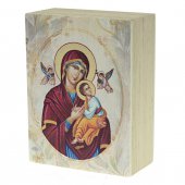 Immagine di 'Scatolina portarosario con rosario in legno di pino "Madonna del Perpetuo Soccorso"'