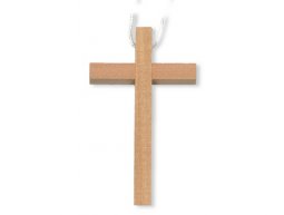Copertina di 'Croce per Prima Comunione in legno chiaro con laccio bianco - dimensioni 10x6 cm'