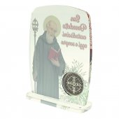 Immagine di 'Quadretto da appoggio in plexiglass trasparente "Sant'Antonio Prega per noi" con medaglia - dimensioni 11 x 8 cm'