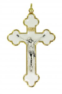 Copertina di 'Croce in metallo dorato con smalto bianco - 4 cm'