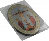 Immagine di 'Icona Crocifissione stampa su legno ovale - 12 x 18 cm'