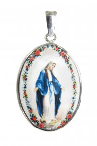Copertina di 'Medaglia Madonna Miracolosa  ovale in argento 925 e porcellana - 3 cm'