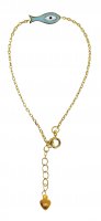 Braccialetto con piccolo pesce smalto azzuro in argento 925 con bagno in oro giallo