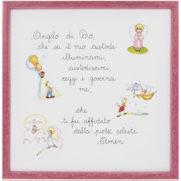 Copertina di 'Quadro con Angelo di Dio illustrato e colorato cm 29x29 - cornice in legno Rosa'