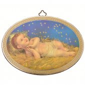 Icona ovale su lamina argento e oro "Ges Bambino" - dimensioni 14,5x10,5 cm