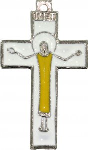 Copertina di 'Croce con Cristo risorto in metallo nichelato e smalto - 4,5 cm'