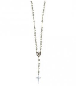 Copertina di 'Collana rosario MEA con grani in perla e medaglia miracolosa dorata'