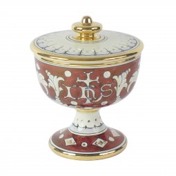 Copertina di 'Pisside in ceramica simbolo IHS "Modello Rubino e oro" - 14 cm'