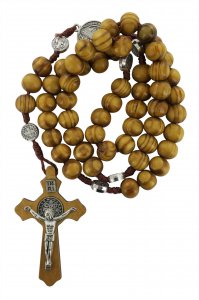 Copertina di 'Rosario di San Benedetto in legno d'ulivo, rosario cattolico con medaglia, fatto a mano da Gerusalemme'