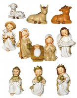 Presepe per Bambini: Set statuine Nativit in resina con 11 personaggi fino a 9,5 cm d'altezza