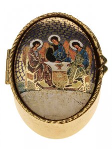 Copertina di 'Portarosario ovale in metallo "Trinità" di Rublëv - dimensioni 6x4 cm'
