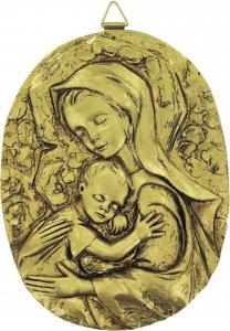 Copertina di 'Quadro Madonna con Bambino ovale in resina dipinta a mano - Bassorilievo - 7,5 x 10 cm'