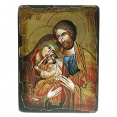 Icona bizantina dipinta a mano "Sacra Famiglia con Gesù che accarezza la Madonna" - 22x18 cm