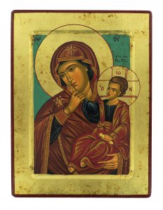 Copertina di 'Icona Madonna della Tenerezza, Vergine di Vladimir, produzione greca su legno - 24,5 x 18 cm'