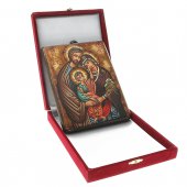 Immagine di 'Icona bizantina dipinta a mano "Sacra Famiglia con Gesù in veste verde" - 18x14 cm'