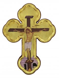 Copertina di 'Croce icona Cristo morente, produzione greca in legno e sfondo foglia oro - 28 x 21 cm'